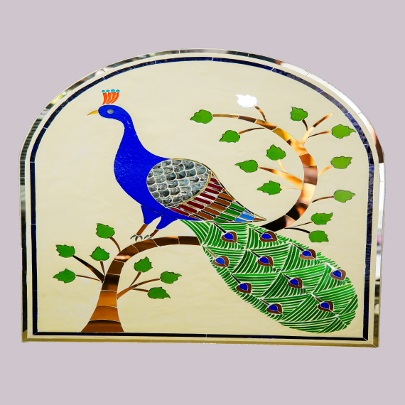 Elegant Peacock Thikri Glass Art Wall Decor