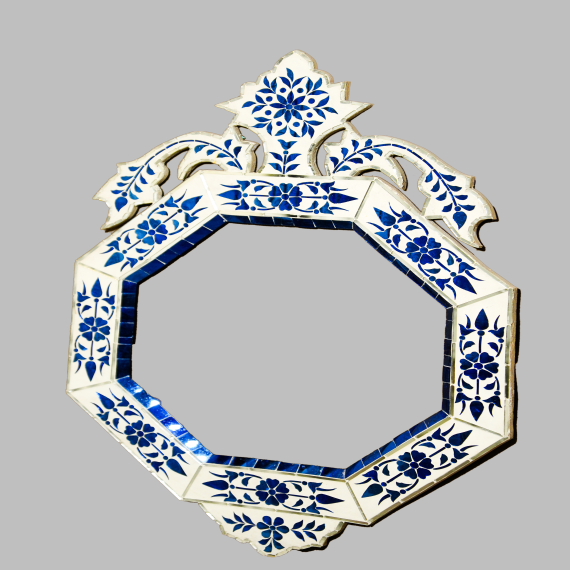 Spicily blue thikri glass mirror frame